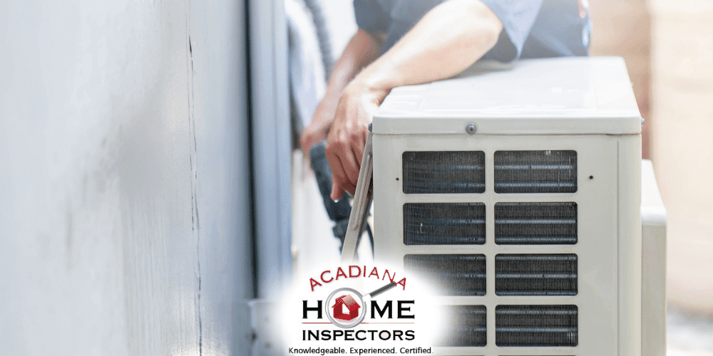 Home inspector checking outdoor HVAC unit during a residential inspection