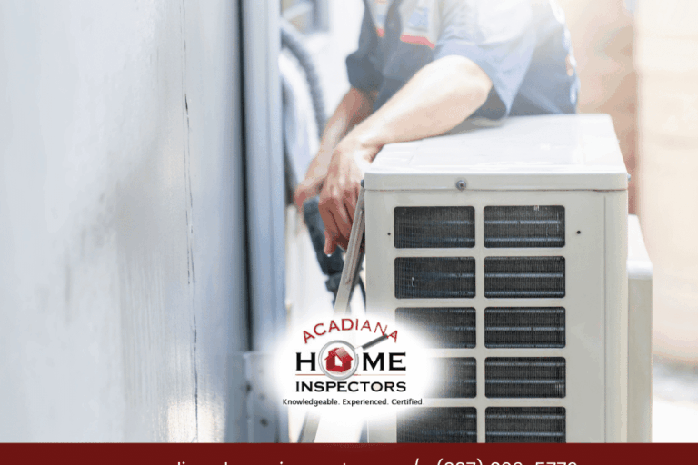 Home inspector checking outdoor HVAC unit during a residential inspection