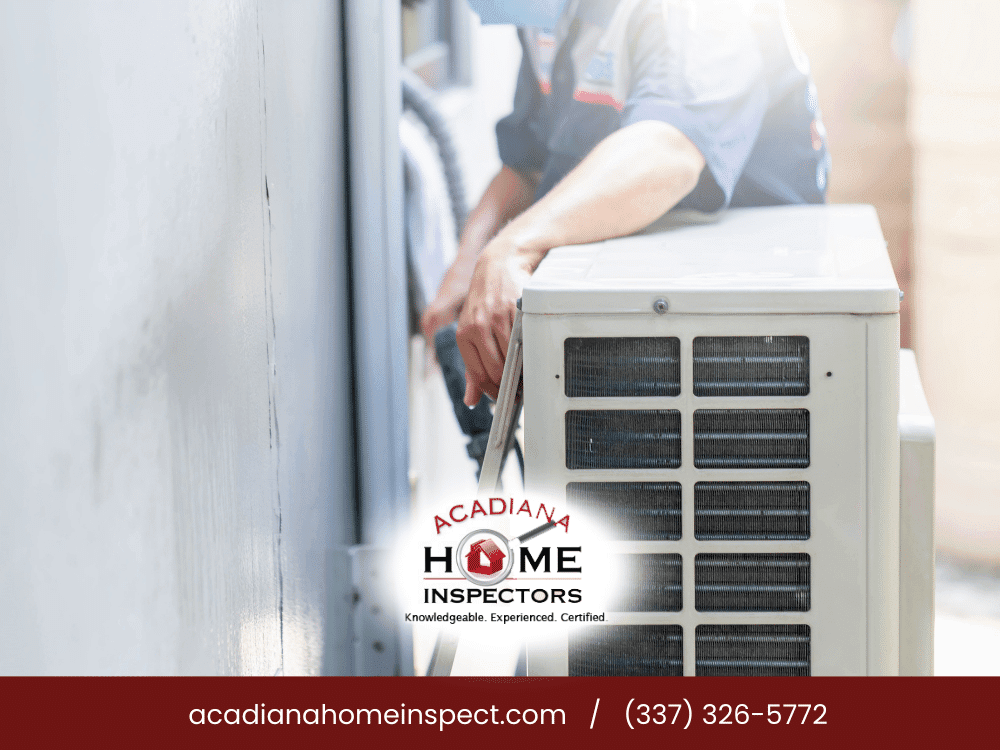 Home inspector checking outdoor HVAC unit during a residential inspection